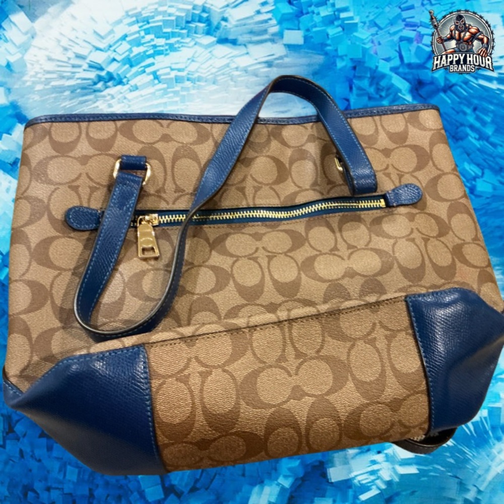 Coach Tan And Blue Monogram Tote Bag Pre Owned